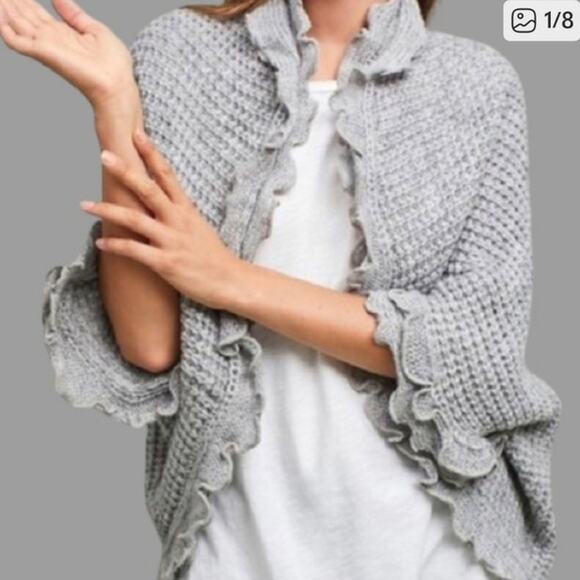 Moth Anthropologie cocoon knit ruffle cardigan open wool Grandma core - Picture 1 of 8